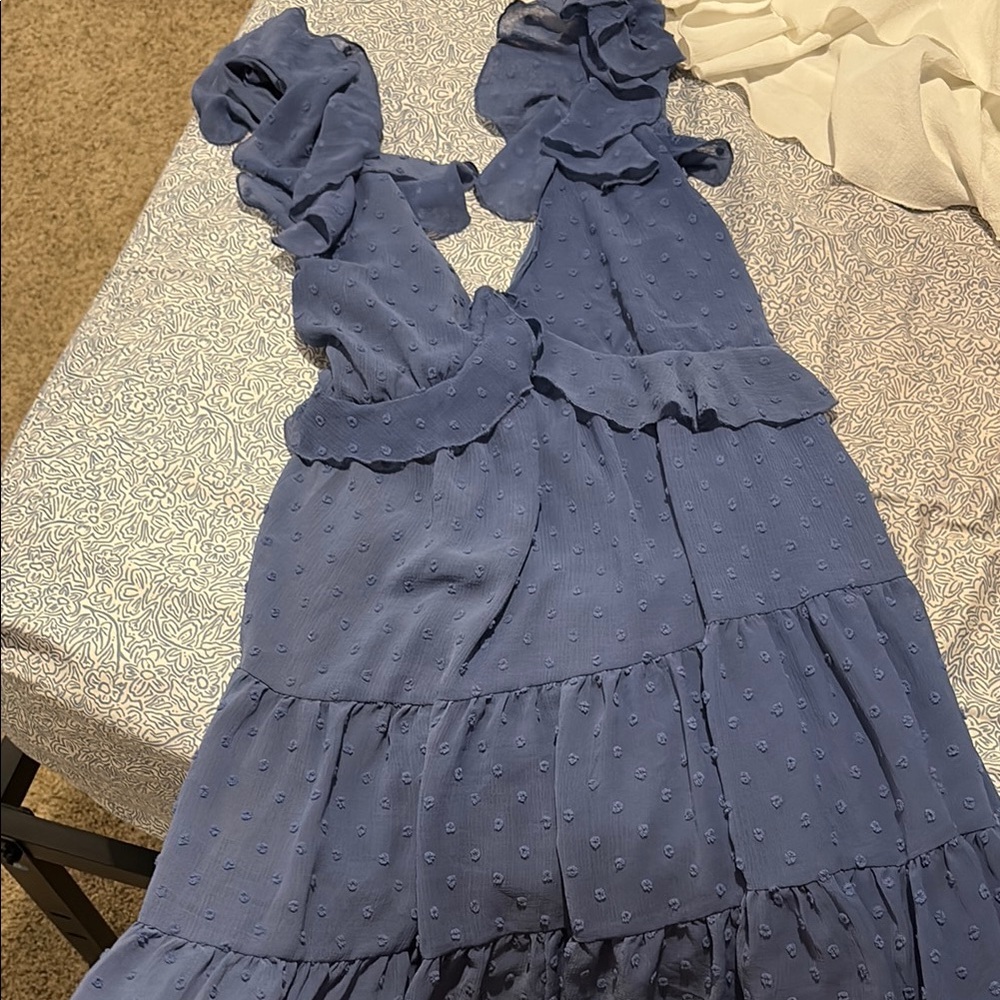 Trixxi Gray Ruffled Puff Sleeve Mini Sundress